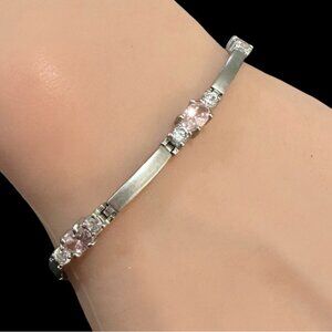 Silver Bracelet With Pink & Clear Stone Accents For Women Elegant & Timeless Des